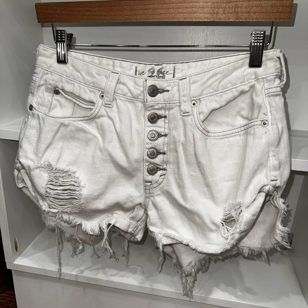 We The Free White Button-Up Jean Shorts